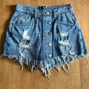 Distressed Denim Skirt